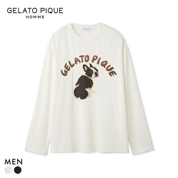 ジェラートピケ オム メンズ DOGワンポイントプリントロンT ジェラピケ パジャマ ルームウェア gelato pique HOMME