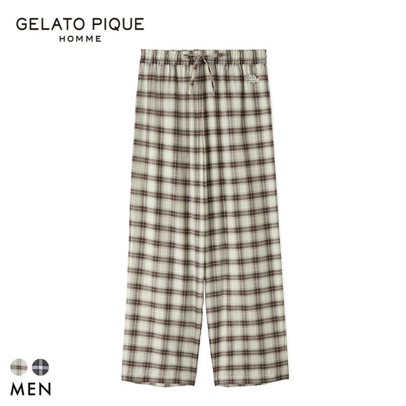 ジェラートピケ オム メンズ ソフトツイルチェックロングパンツ ジェラピケ パジャマ ルームウェア gelato pique HOMME