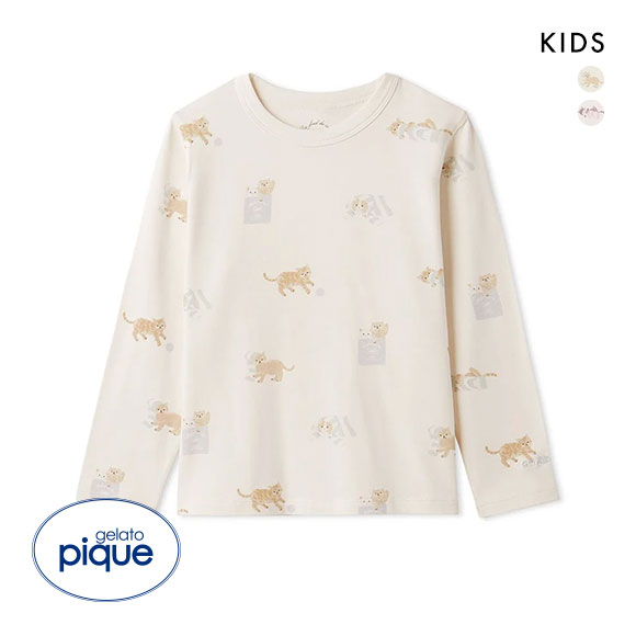 ジェラートピケ キッズアンドベイビー キッズ プレイフルキャット柄ロンT ジェラピケ ルームウェア パジャマ gelato pique Kids＆Baby kids
