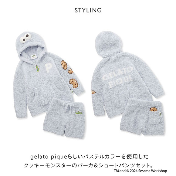 ジェラートピケ キッズアンドベイビー セサミストリート クッキーモンスター パーカ&ショートパンツセット ジェラピケ gelato pique Kids＆Baby