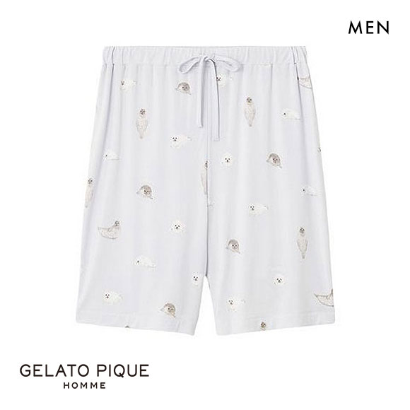 ジェラートピケ オム メンズ 接触冷感 あざらし柄ハーフパンツ ジェラピケ パジャマ ルームウェア GELATO PIQUE HOMME
