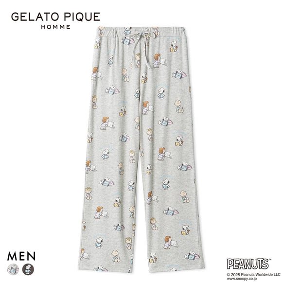 ジェラートピケ オム メンズ PEANUTS オリジナルアート総柄ロングパンツ ジェラピケ パジャマ ルームウェア gelato pique スヌーピー HOMME