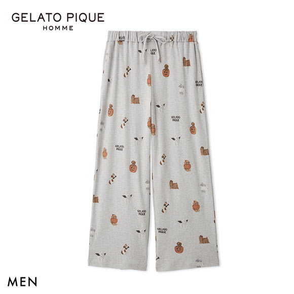 ジェラートピケ オム メンズ HALLOWEEN ナイトパレードDOGS柄ロングパンツ ジェラピケ パジャマ GELATO PIQUE HOMME ハロウィン