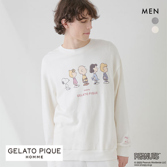 ジェラートピケ オム メンズ ピーナッツ 裏毛プルオーバー ジェラピケ パジャマ ルームウェア PEANUTS gelato pique HOMME