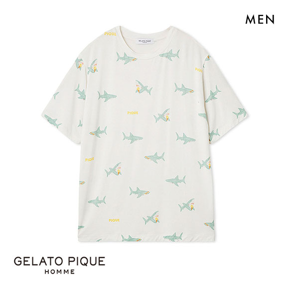ジェラートピケ オム メンズ 接触冷感 SHARK柄Tシャツ ジェラピケ パジャマ ルームウェア gelato pique HOMME