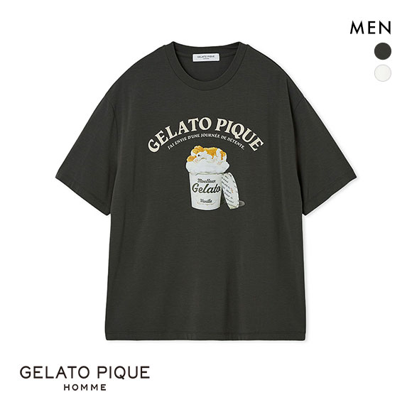 ジェラートピケ オム メンズ 接触冷感 レーヨンスリーピングドッグワンポイントTシャツ ジェラピケ パジャマ ルームウェア gelato pique HOMME
