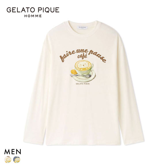 ジェラートピケ オム メンズ ベアラテワンポイントプリントロングTシャツ ジェラピケ パジャマ ルームウェア gelato pique HOMME