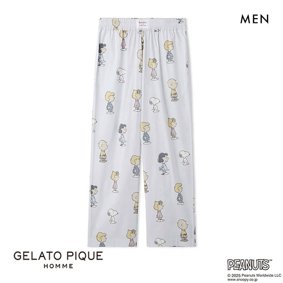 ジェラートピケ オム メンズ ピーナッツ 総柄ロングパンツ ジェラピケ パジャマ ルームウェア PEANUTS gelato pique HOMME