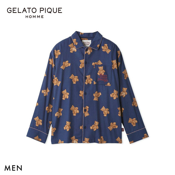 ジェラートピケ オム メンズ HOLIDAY ベア柄ネルシャツ ジェラピケ パジャマ ルームウェア gelato pique HOMME