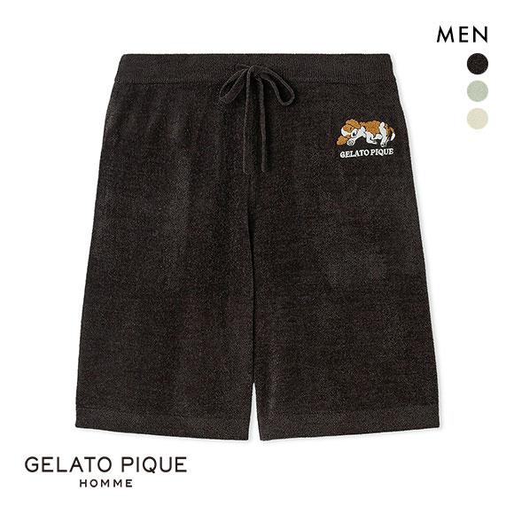 ジェラートピケ オム メンズ エアリーモコドッグアップリケハーフパンツ ジェラピケ パジャマ ルームウェア gelato pique HOMME