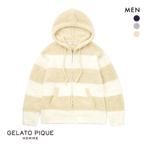 ジェラートピケ オム メンズ ジェラート2ボーダーパーカ ジェラピケ パジャマ ルームウェア gelato pique HOMME