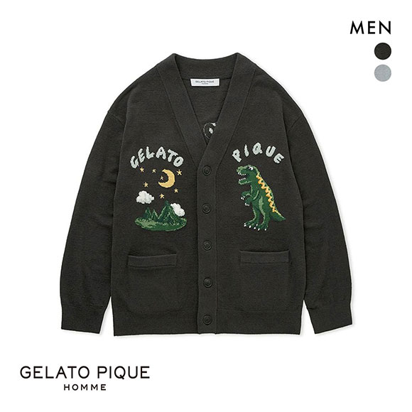 ジェラートピケ オム メンズ エアモコダイナソージャガードカーディガン ジェラピケ パジャマ ルームウェア gelato pique HOMME