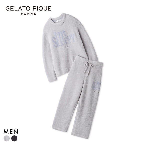 ジェラートピケ オム メンズ パウダースリーピーロゴジャガードプルオーバーロングパンツセット ジェラピケ gelato pique HOMME