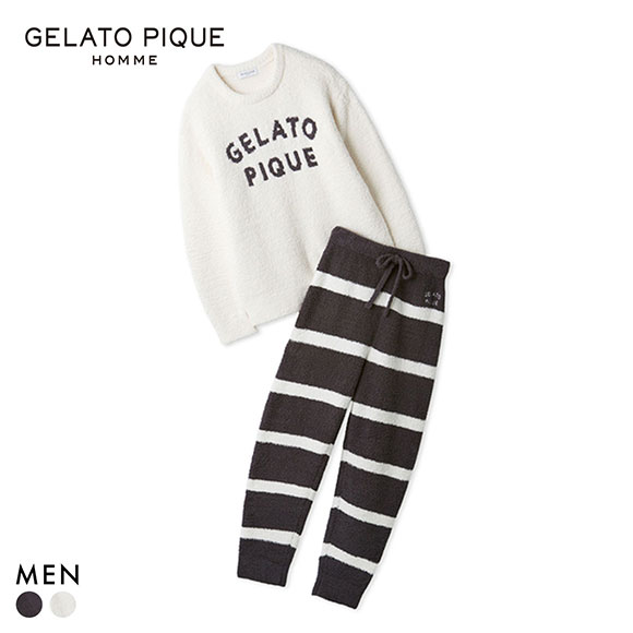 ジェラートピケ オム メンズ パウダーロゴジャガードプルオーバー＆ロングパンツセット ジェラピケ パジャマ GELATO PIQUE HOMME
