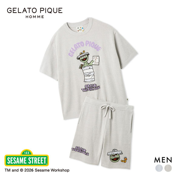 ジェラートピケ オム SESAME STREET エアリーモコジャガードプルオーバー＆ハーフパンツセット ジェラピケ セサミストリート GELATO PIQUE