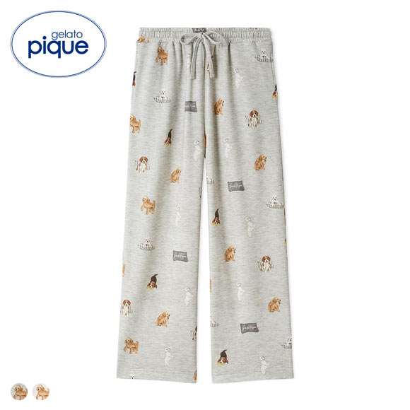 ジェラートピケ UNISEX プレイフルDOG柄ロングパンツ ジェラピケ パジャマ ルームウェア gelato pique ユニセックス