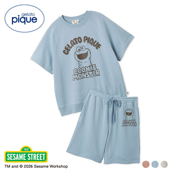 ジェラートピケ ユニセックス SESAME STREET UNISEX 裏毛プルオーバー＆ハーフパンツセット ジェラピケ ルームウェア gelato pique 上下セット
