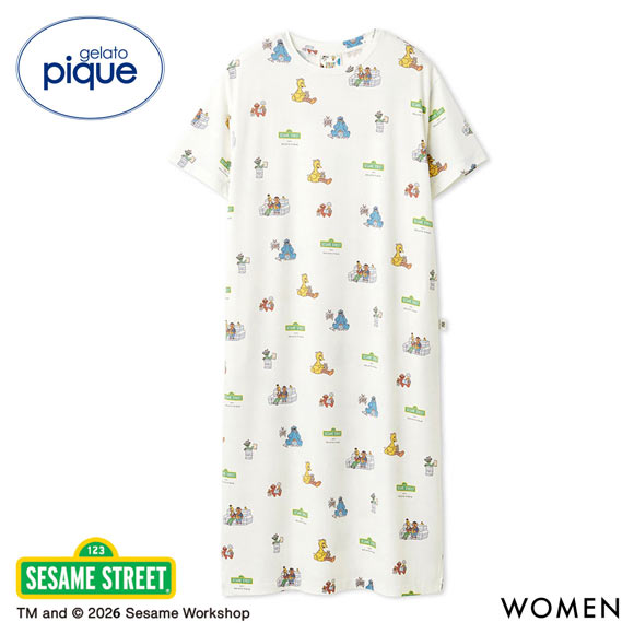ジェラートピケ レディース SESAME STREET 総柄ワンピース ジェラピケ セサミストリート ルームウェア gelato pique