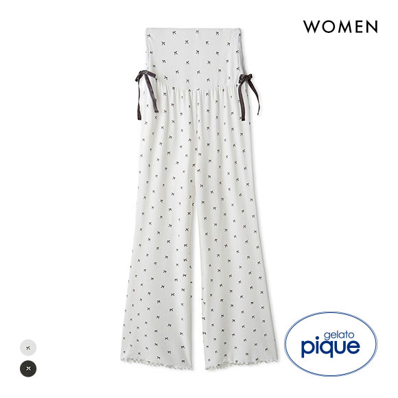 ジェラートピケ レディース HALLOWEEN 針抜きリボン柄ロングパンツ ジェラピケ パジャマ ルームウェア gelato pique