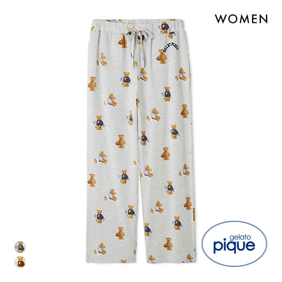 ジェラートピケ レディース スポーティーベア総柄ロングパンツ ジェラピケ パジャマ ルームウェア gelato pique