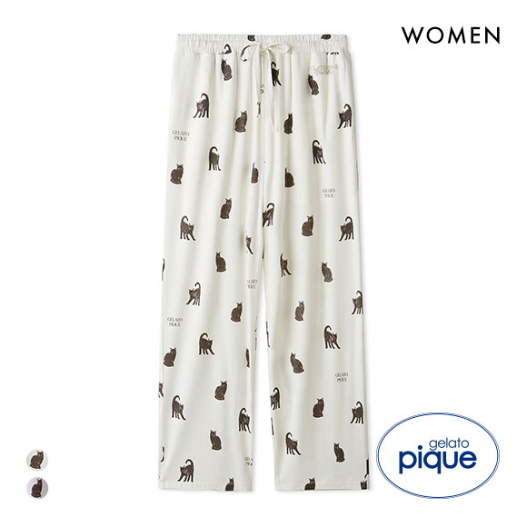 ジェラートピケ レディース HALLOWEEN CAT総柄ロングパンツ ジェラピケ パジャマ ルームウェア gelato pique