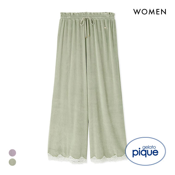 ジェラートピケ レディース MUCHA ベロア×レースロングパンツ ジェラピケ ミュシャ パジャマ ルームウェア gelato pique