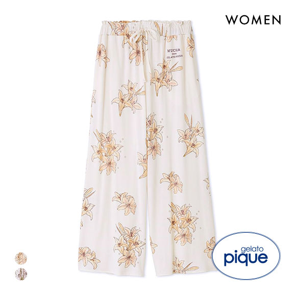 ジェラートピケ レディース MUCHA リリー柄ロングパンツ ミュシャ ジェラピケ パジャマ ルームウェア gelato pique