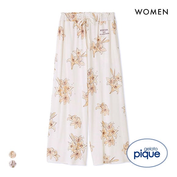 ジェラートピケ レディース MUCHA リリー柄ロングパンツ ミュシャ ジェラピケ パジャマ ルームウェア gelato pique
