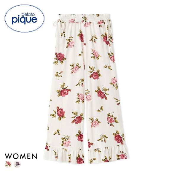 ジェラートピケ レディース ヴィンテージローズ柄ロングパンツ ジェラピケ パジャマ ルームウェア gelato pique