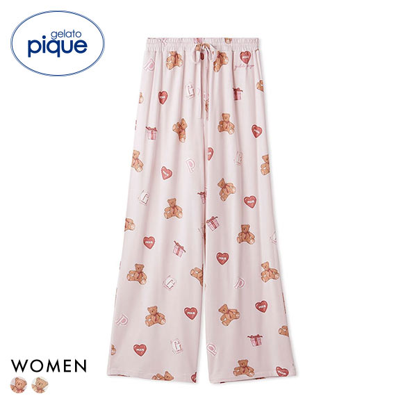ジェラートピケ レディース フェイバリット総柄ロングパンツ ジェラピケ パジャマ ルームウェア gelato pique