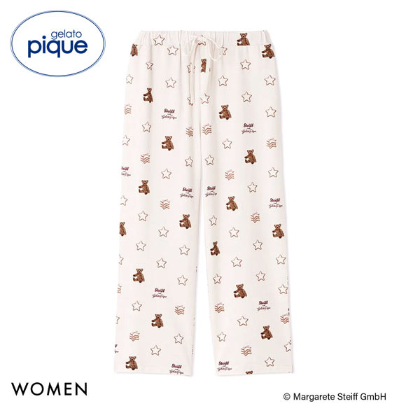ジェラートピケ レディース シュタイフ 総柄ロングパンツ ジェラピケ パジャマ ルームウェア gelato pique Steiff