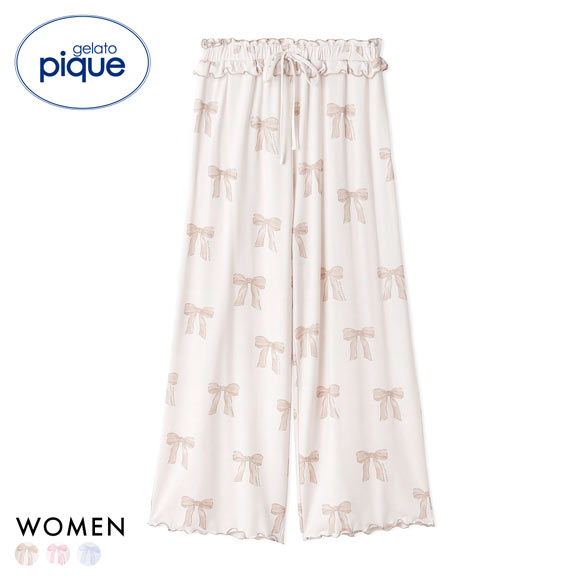 ジェラートピケ レディース リボン柄ロングパンツ ジェラピケ パジャマ ルームウェア gelato pique