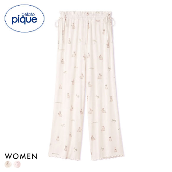 ジェラートピケ レディース ラビットラビット柄ロングパンツ ジェラピケ パジャマ ルームウェア gelato pique