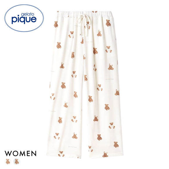 ジェラートピケ レディース 抗菌防臭バスローブベア柄ロングパンツ ジェラピケ パジャマ ルームウェア gelato pique