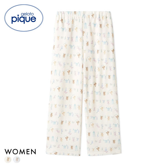 ジェラートピケ レディース ウォッシングアニマル柄ロングパンツ ジェラピケ パジャマ ルームウェア gelato pique