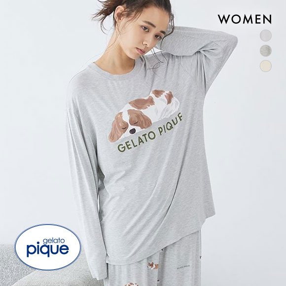 ジェラートピケ レディース SLEEPING DOGワンポイントロンT ジェラピケ パジャマ ルームウェア gelato pique