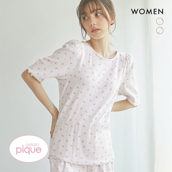 ジェラートピケ SPRING レディース さくら柄針抜きTシャツ ジェラピケ パジャマ ルームウェア gelato pique