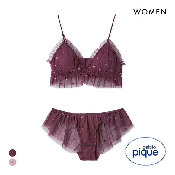 ジェラートピケ レディース チェリー柄チュールブラ＆ショーツセット ジェラピケ ブラジャー ショーツ セット gelato pique