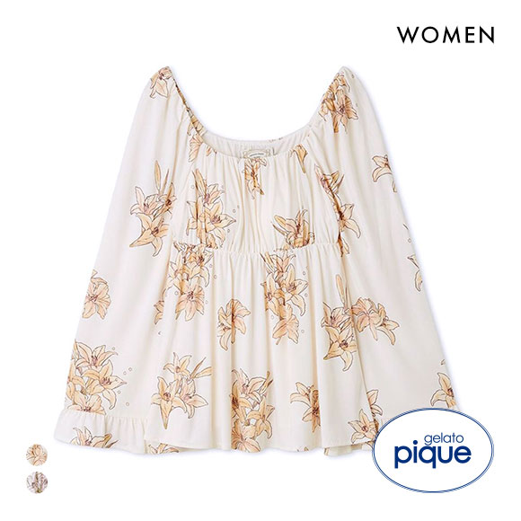 ジェラートピケ レディース MUCHA リリー柄カップインプルオーバー ミュシャ ジェラピケ パジャマ ルームウェア gelato pique