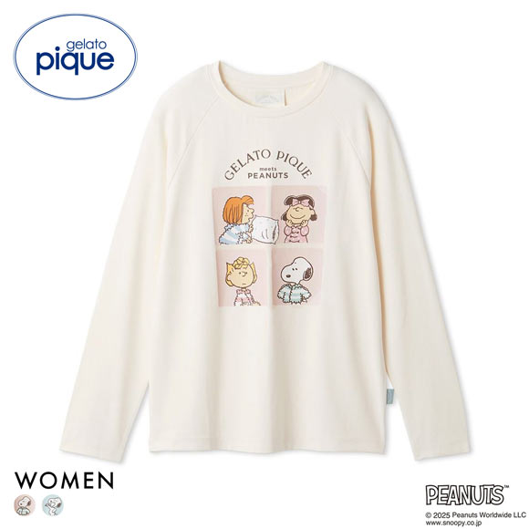 ジェラートピケ レディース PEANUTS オリジナルアートワンポイントロングTシャツ ジェラピケ ルームウェア スヌーピー gelato pique