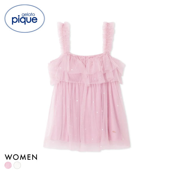 ジェラートピケ レディース ハート柄チュールカップインキャミソール カップイン カップ付き パッド付き ジェラピケ パジャマ ルームウェア gelato pique