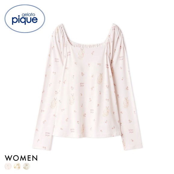 ジェラートピケ レディース フラワーキャット柄カップインプルオーバー カップ付き ジェラピケ ルームウェア gelato pique 猫の日