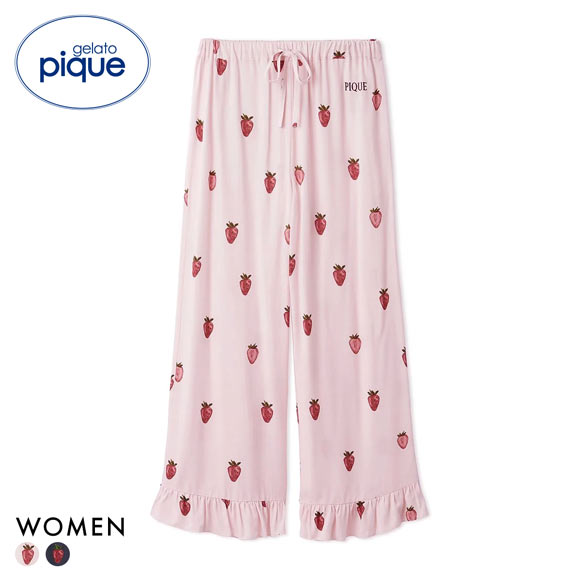 ジェラートピケ レディース ストロベリー柄ツイルロングパンツ ジェラピケ パジャマ gelato pique