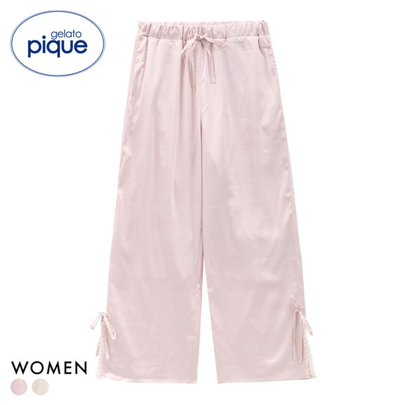ジェラートピケ レディース レースサテンロングパンツ ジェラピケ パジャマ ルームウェア gelato pique HOLIDAY