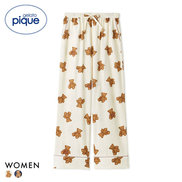 ジェラートピケ レディース HOLIDAY ベア柄ネルロングパンツ ジェラピケ パジャマ ルームウェア gelato pique