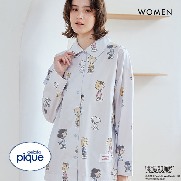 ジェラートピケ レディース ピーナッツ 総柄シャツ ジェラピケ パジャマ ルームウェア PEANUTS gelato pique