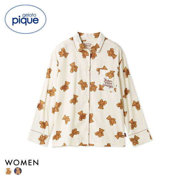 ジェラートピケ レディース HOLIDAY ベア柄ネルシャツ ジェラピケ パジャマ ルームウェア gelato pique