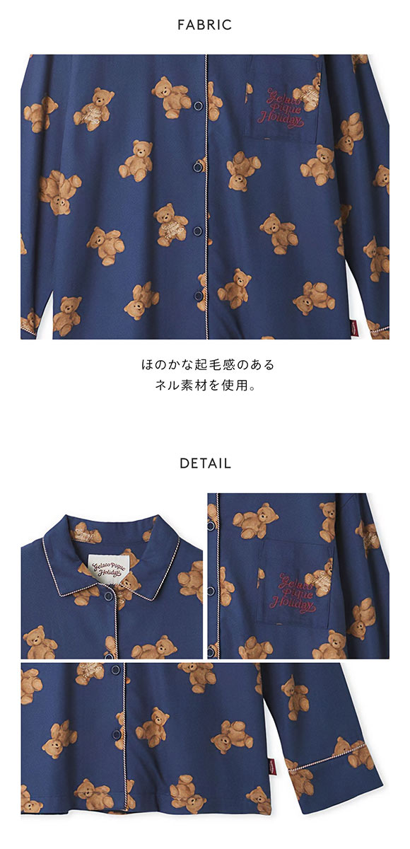 ジェラートピケ レディース HOLIDAY ベア柄ネルシャツ ジェラピケ パジャマ ルームウェア gelato pique