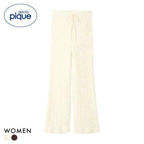 ジェラートピケ レディース フェザー柄編みロングパンツ ジェラピケ パジャマ ルームウェア gelato pique