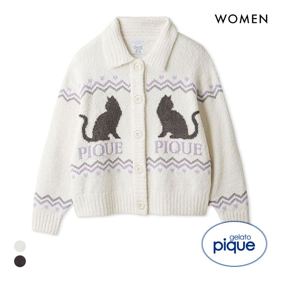 ジェラートピケ レディース HALLOWEEN CATジャガード衿付きカーディガン ジェラピケ パジャマ ルームウェア gelato pique